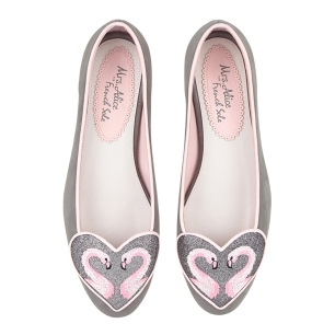 Love Heart Grey Suede Flamingo Heart Flats, £195 French Sole